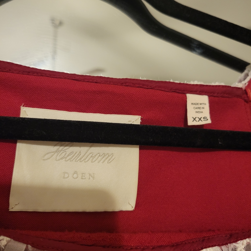 Doen Heirloom Red Velvet Mini Dress with Lace Trim - Picture 7 of 11